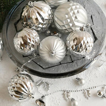 Silver Geometric Ball Ornaments